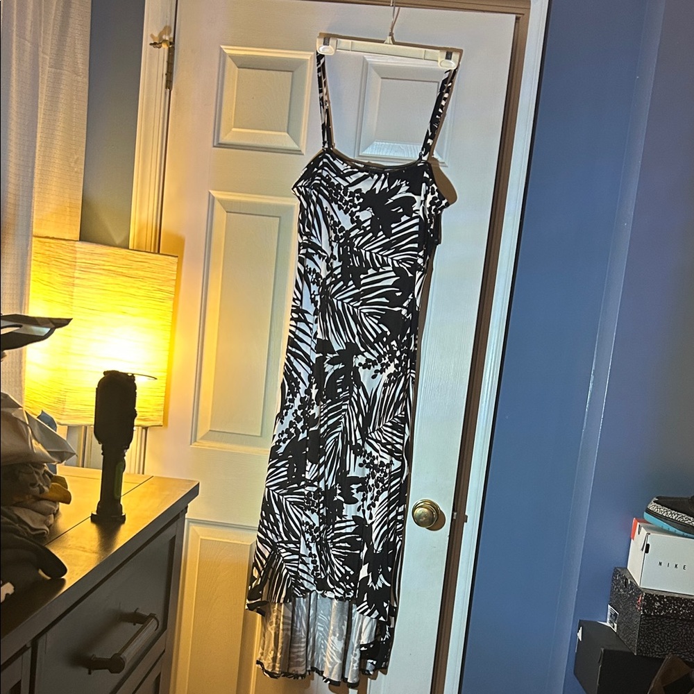 Lane Bryant Black and White Abstract Midi Slip Dress